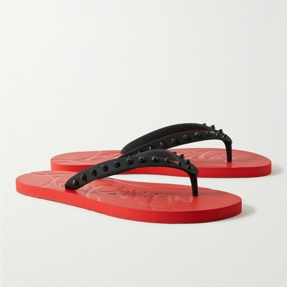 Christian Louboutin - Loubi Spiked Rubber Flip Flops - Sz 40 - Picture 1 of 10